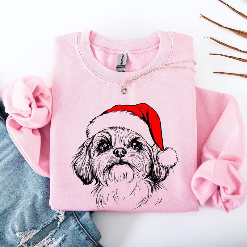 Shih Tzu, Santa, Dog, Christmas, Dog Lover, Pet Sweatshirt, Crew Neck, Women's, Crewneck