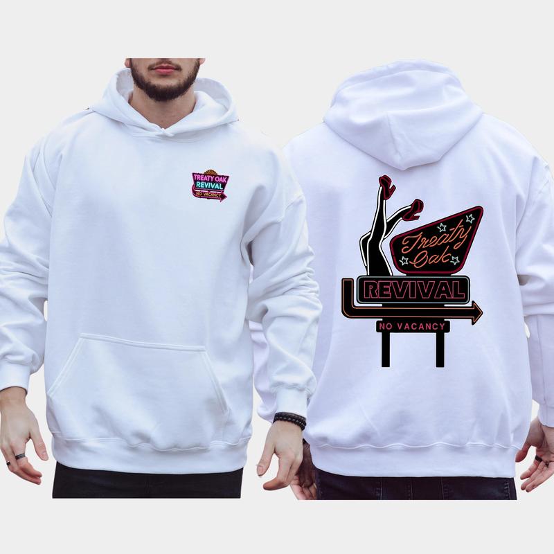 Men's Treaty Oak Revival 2-Sided Hoodie, Retro Neon Sign Hoodies, Funny Treaty Oak Hooded Sweatshirt, Unisex Cotton Tops, Classic Pullover Menswear