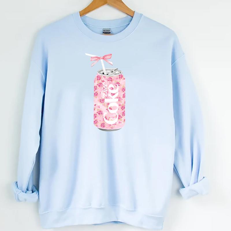 Coquette Diet Coke Sweatshirt, Floral Diet Coke Shirt, Cute Baby Pink Bow Tee, Trendy Soda Can With Roses, Fun Coke Lover Gift