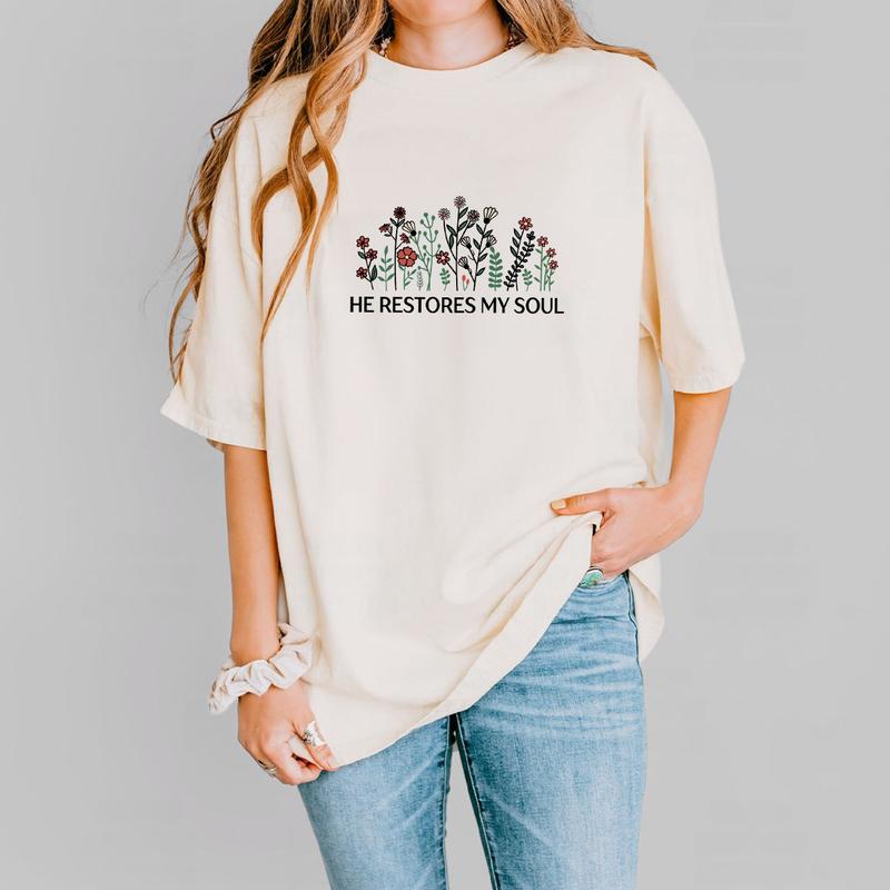He Restores My Soul Floral Shirt, Vintage Floral Shirt, Shirt For Women, Psalm 23:3 Christian T-shirt, Gift For Christians, Wildflower Tee For Her, Faith Shirt, Women's Tops, Floral Spring Tee, Jesus Shirts, Bible Verse Shirt