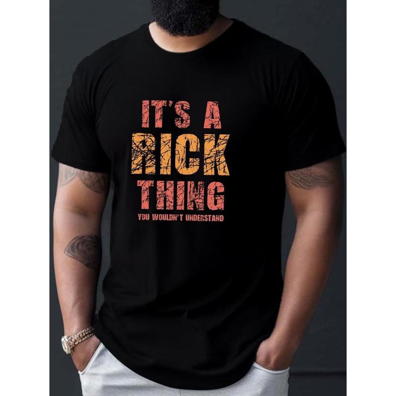 Rick Name Personalized Geometric Print T-Shirt for Men - Crew Neck Casual Tee with Slight Stretch, Summer Knit Fabric Short Sleeve Shirt for Adults Ma