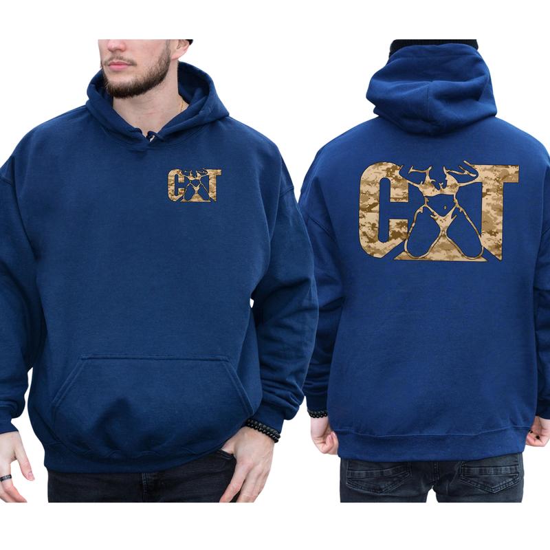 Men's Camo Cat Woman Hoodie 2-Sided, Cat with Women Sweatshirt for Men, Cotton Long Sleeve Pullover, Funny Adult Humor Tops, Classic Casual Menswear