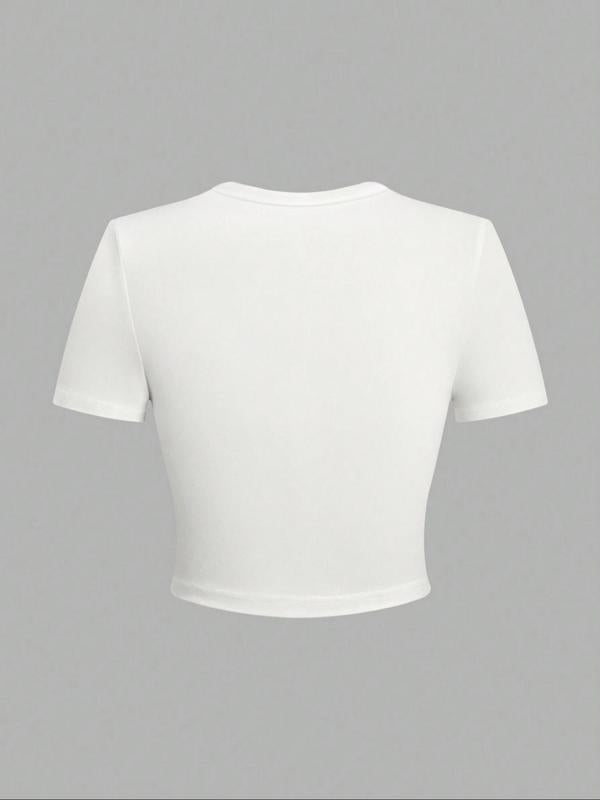 Women's Letter Print Round Neck Crop Tee, Casual Short Sleeve Crew Neck T-Shirt for Summer, Graphic Tees,Ã‚Â Streetwear Women's Top for Daily Wear