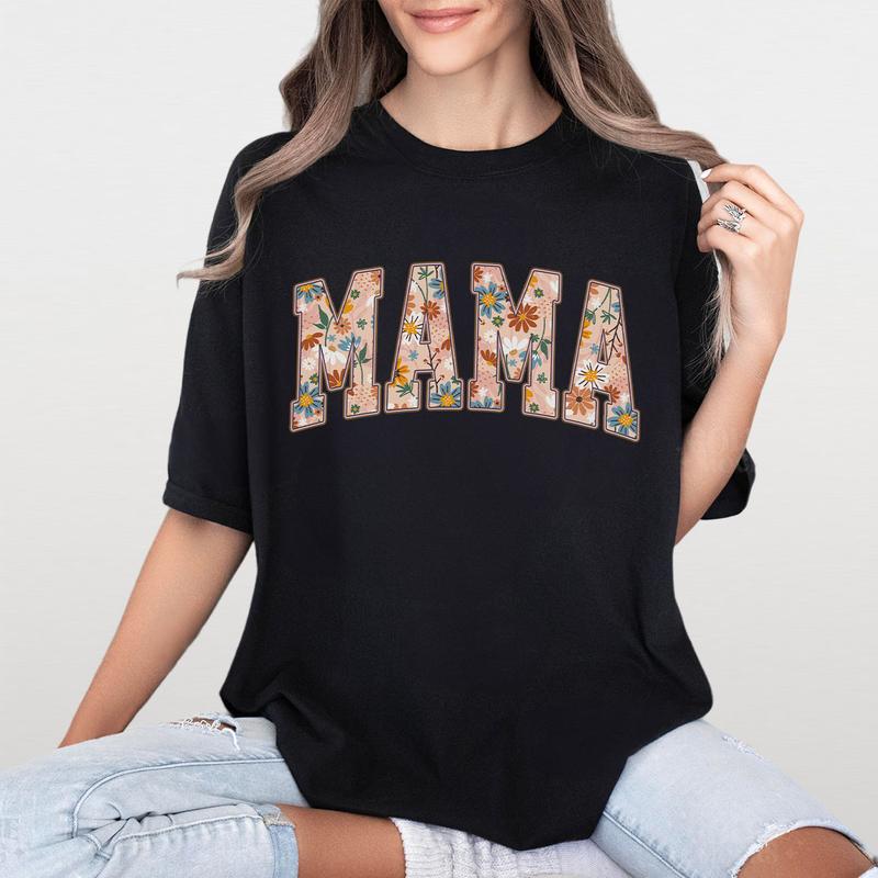 Retro Mama Floral Shirt, Mama Graphic Tee, Cute Gardener Mama Shirt Gift For Mom, Flower Mama Shirt, Floral Mama Shirt, Flower Lover Mama Shirt, Mom Birthday Gift From Daughter, Mom Women Tops Casual Comfort Womenswear Boho Comfortable T-Shirt