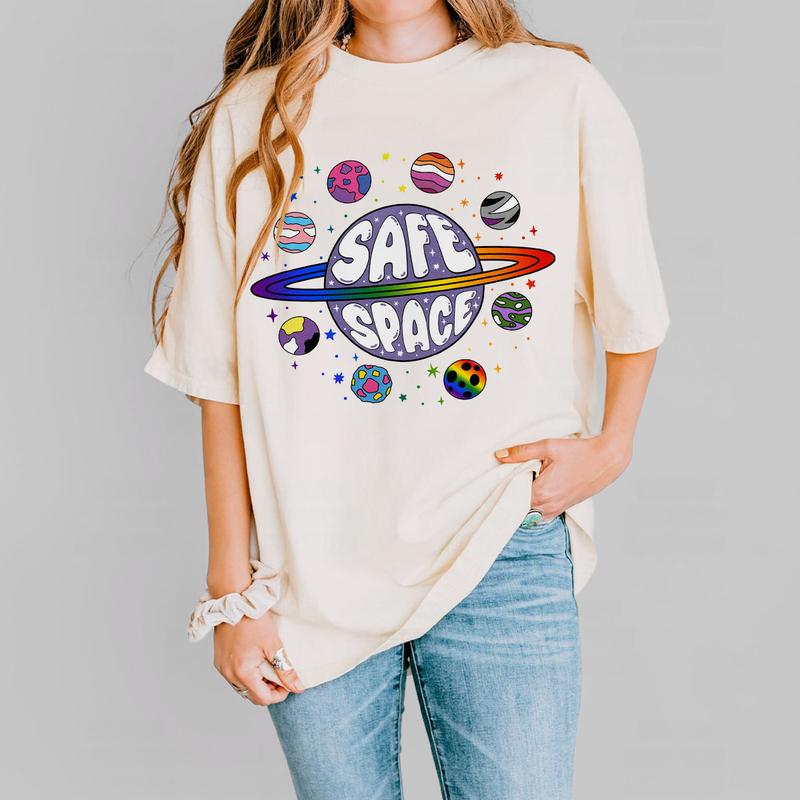 Safe Space Shirt, LGBTQ Friendly Shirt, Pride Month LGBTQ TShirt, LGBT Friendly Shirt, Progress Pride Shirt, Rainbow Gay Pride TShirt, Lesbian Shirt, Pride Peace Shirt, Pride Month Gift, Comfort Shirt LGBT Support Tee, LGBT Flag Shirt, Women Top