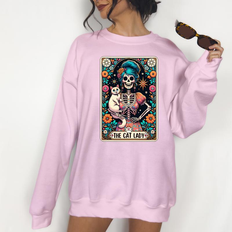 The Cat Lady - Unisex Crewneck Sweatshirt - Print is Sublimation, Tarot, Gift Idea, Relaxed Fit, Casual Apparel
