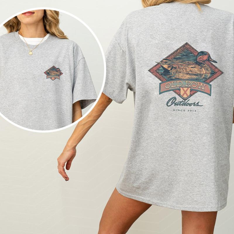 Funny Old Row Sitting Duck 2-Sided Graphic Shirt, Mallard Hunting Shirt for Men, Wild Hunt Tee, Cotton Fabric Printed Women's Top, Casual Womenswear