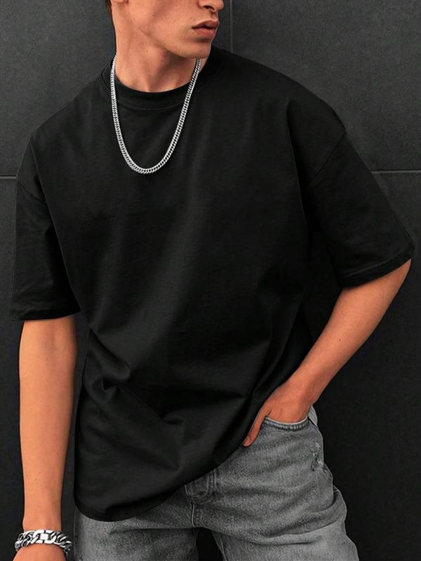 Men's Letter Print Drop Shoulder Tee, Regular Fit Casual Streetwear Short Sleeve Round Neck T-shirt for Summer, Graphic Tees, Fashion Men's Top for Daily Wear