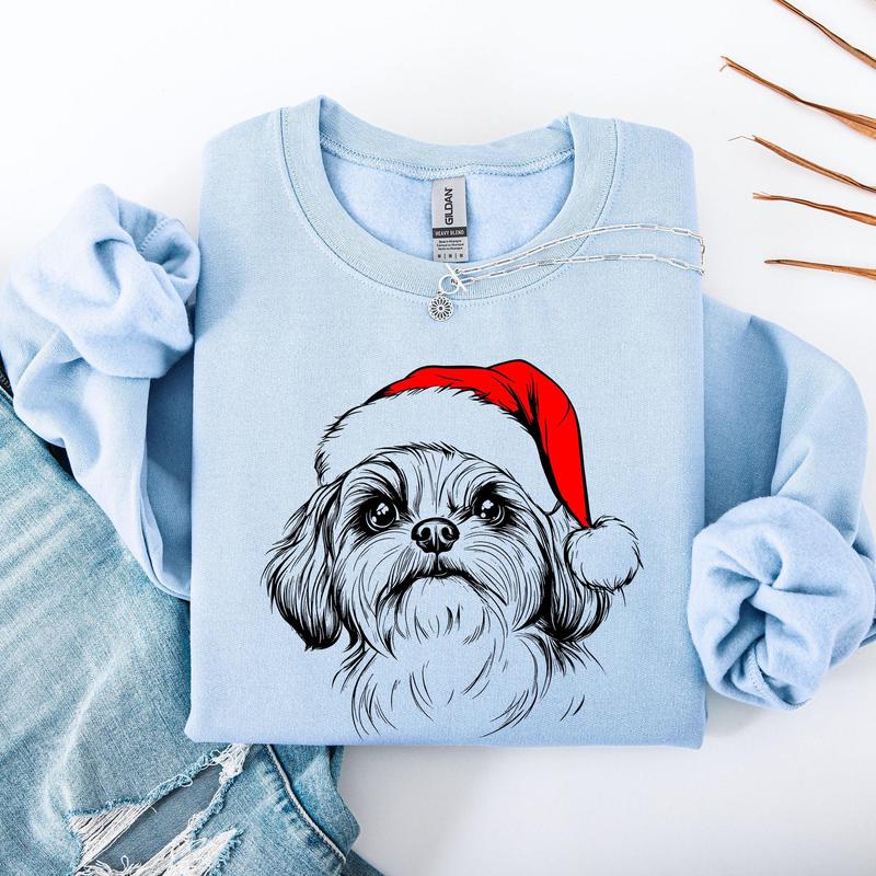 Shih Tzu, Santa, Dog, Christmas, Dog Lover, Pet Sweatshirt, Crew Neck, Women's, Crewneck