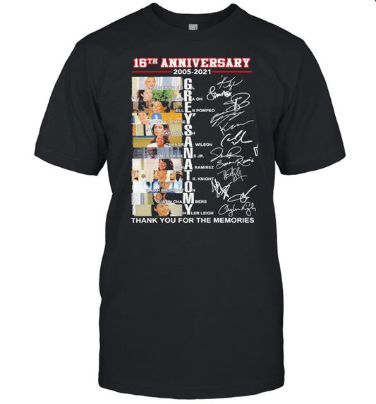 16th Anniversary 2005 2021 Greyâ€™s Anatomy Thank You For The Memories Signatures shirt_1
