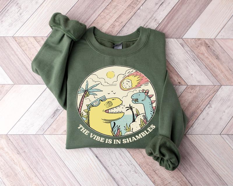 The Vibes Are In Shambles Shirt, Funny Sweatshirt, Funny Sarcastic Hoodie, Vintage Shirt, Mental Health T- Shirt, Big Bang Dinosaur Sweater, Gifts, po