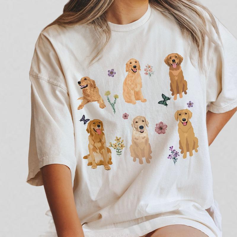 Golden Retriever Cottagecore T-Shirt, Floral Golden Retriever T-Shirt, Golden Retriever Gifts, Wildflower Golden Retriever, Golden Retriever Mom, Dog Mom Tee, Cute Golden Retriever Dog Mom Comfort Tshirt, Gift for Dog Lover, New Dog Owner Gift, Women Top