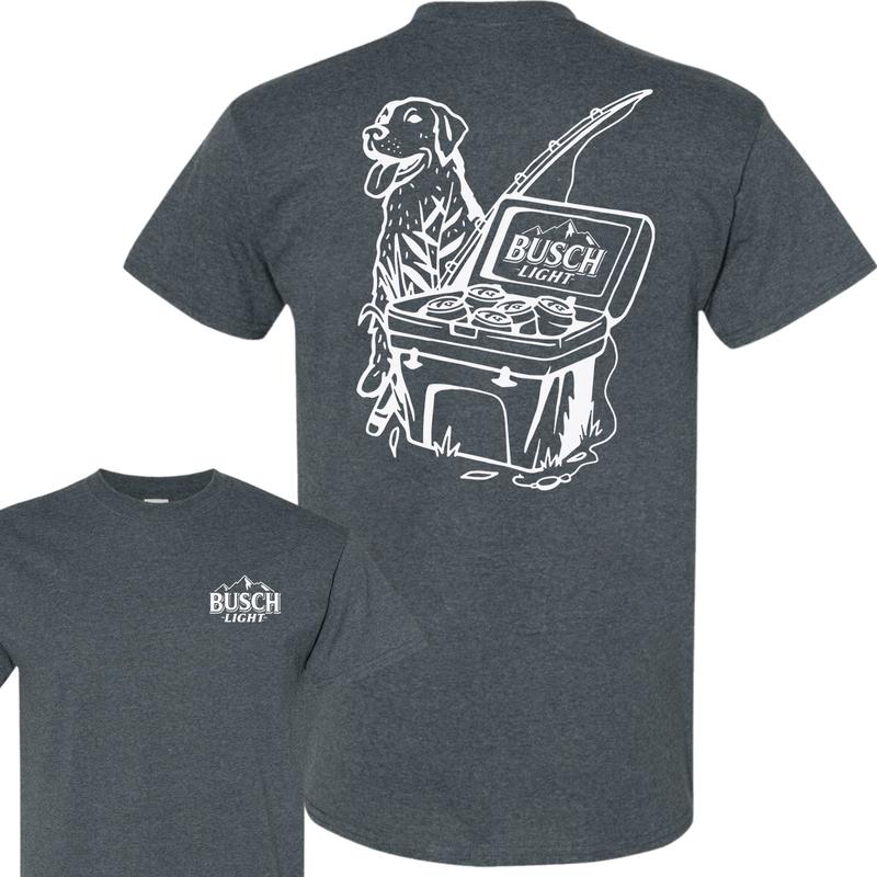Busch Light Fishing Scene With Dog & Cooler 2 sided T-Shirt, Hunting T-Shirt, For Men, For Women