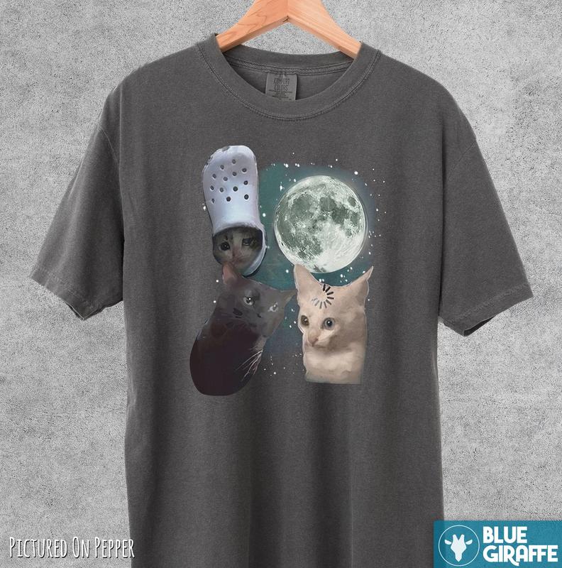 Three Cats Moon Retro T-Shirt, Meme Comfort Colors Graphic Tee
