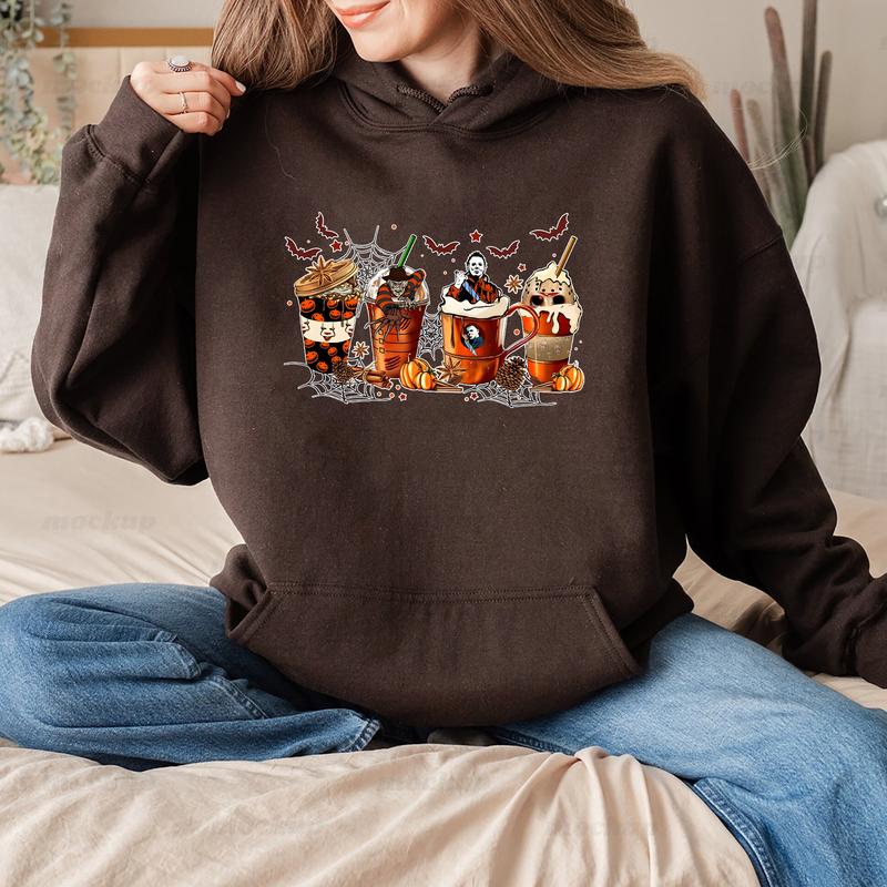 Coffee Horror Movies Halloween Crewneck Sweatshirt Hoodie Tshirt, Halloween 2024 Gifts