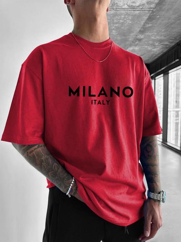 Men's Letter Print Round Neck Tee, Regular Fit Casual Comfy StreetwearÂ Drop Shoulder Short Sleeve T-shirt for Daily Wear, Graphic Tees,Â Men's Summer Clothes