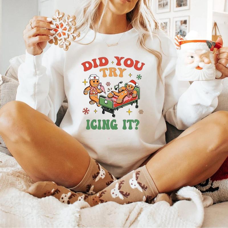 Did You Try Icing It Shirt, School Nurse Christmas Sweater, Funny Cookies Xmas, Emergency Christmas Shirt, PICU ICU Nurse Christmas Tee, Full Size, Fu