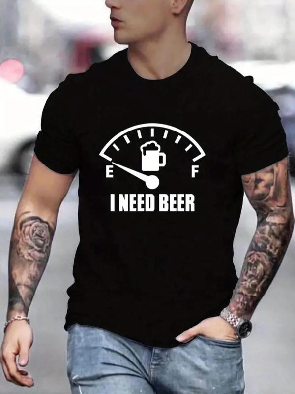 Men's Summer Slogan Graphic Tee, Streetwear Round Neck Casual Short Sleeve T-Shirt, Comfort Crew Neck Knit Tops for Daily Outdoor Adventures