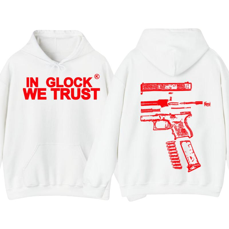 IN GLOCK WE TRUST 2 side Hoodie,Design color Red, Hoodie For Men, Menswear Top , GIft For Men,Full color,Hoodie & sweaters