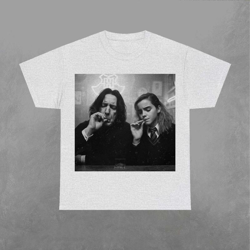Hermione and Snape Smokin' Shirt, Wizarding Fan Graphic Tee, Retro Potterhead Shirt, Unisex Movie T-Shirt, Classic Menswear