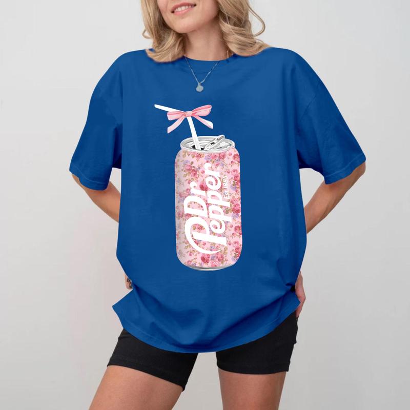 Dr Pepper T-Shirt, Dr Pepper Gift, Dr Pepper Bow T-Shirt, Dr Pepper Pink Bow T-Shirt, Cute Baby Pink Bow Tee, Trendy Soda Can With Roses Menswear T-Sh