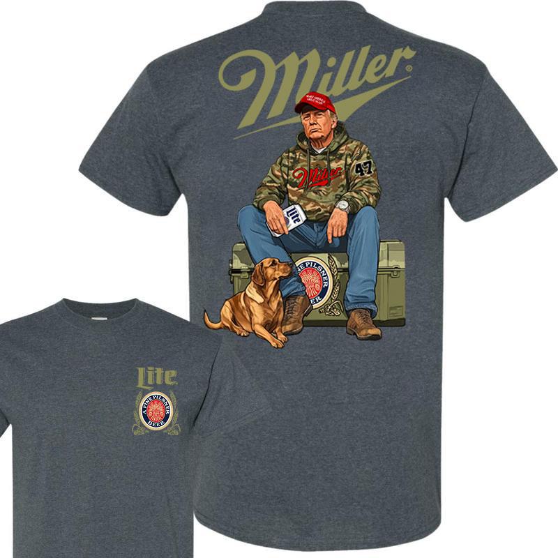 Miller Litee Trump Hunting Camo Unisex shirt, Trump won 47th president Election 2024 shirt, Miller Litee Fuel Hand Drill Dog Hunt Tee, Trump With Local Boy Cotton shirt Full Color Full Size