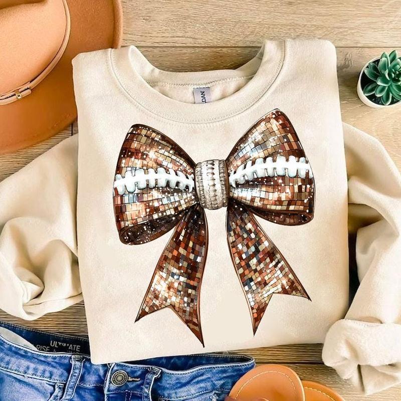 Retro Disco Coquette Football Sweatshirt, Football Bow Tee, Football mom Shirt, Football Game Day, Fall Football, Football Season, Sports, coquette fo