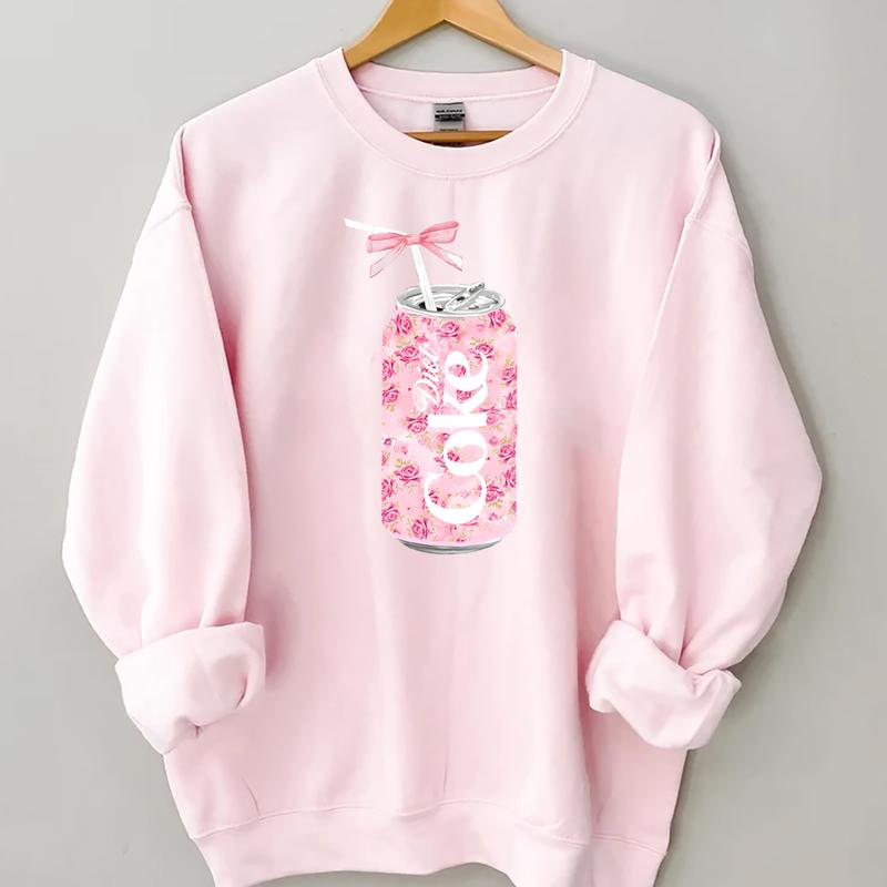 Coquette Diet Coke Sweatshirt, Floral Diet Coke Shirt, Cute Baby Pink Bow Tee, Trendy Soda Can With Roses, Fun Coke Lover Gift
