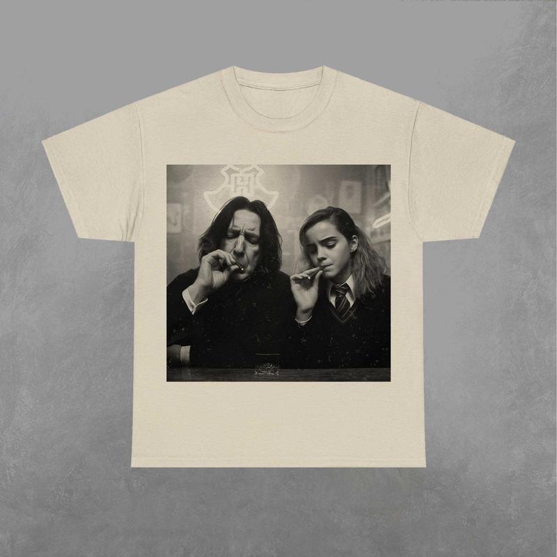 Hermione and Snape Smokin Shirt, Potter TShirt, Wizarding Fan Shirt, Potterhead Shirt, Retro Funny Movie Graphic Tee Classic Fabric Menswear Top