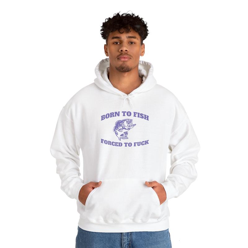 Born to Fish Hoodie - Laugh Factory Tees - Casual Fishing Hoodie with Humor, Cotton/Polyester Blend, Everyday Wear - Menswear Pullover Sweatshirts