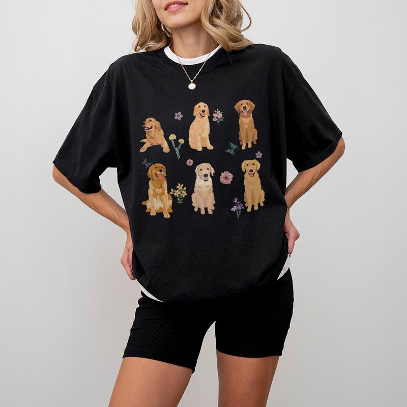 Golden Retriever Cottagecore T-Shirt, Floral Golden Retriever T-Shirt, Golden Retriever Gifts, Wildflower Golden Retriever, Golden Retriever Mom, Dog Mom Tee, Cute Golden Retriever Dog Mom Comfort Tshirt, Gift for Dog Lover, New Dog Owner Gift, Women Top