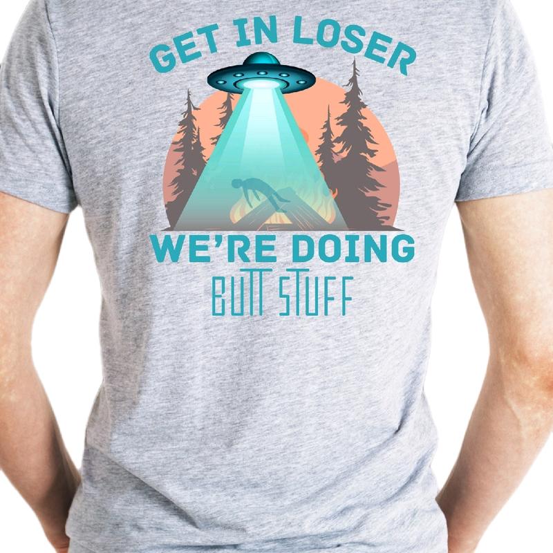 UFO Get in Loser t-shirt, cotton Crewneck Menswear Top Sport funny meme t shirt alien  patch
