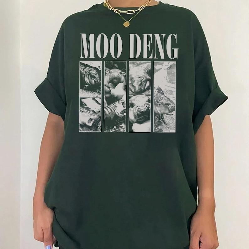 Moo Deng Shirt, Pygmy Hippo With Moon Vinntage Moo Dang Bootleg Shirt, Funny Moo-Deng, Funny Hippo Shirt, Trennnding Shirt ,Gift For Men Women