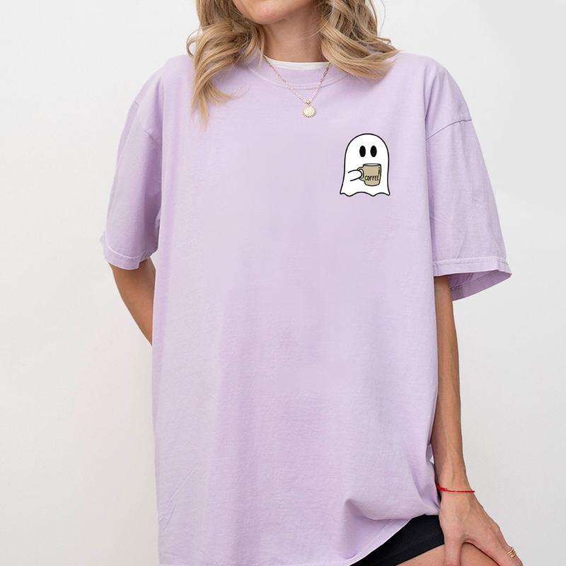 Spooky Coffee T-shirt, Cute Spooky T-shirt, Womens Ghost Shirts, Spooky Season Tee, Ghost Halloween Shirt, Fall Coffee Lover Shirt, Halloween Party Shirt, Coffee Lover Shirt, Women's Tops, Retro Halloween Tee