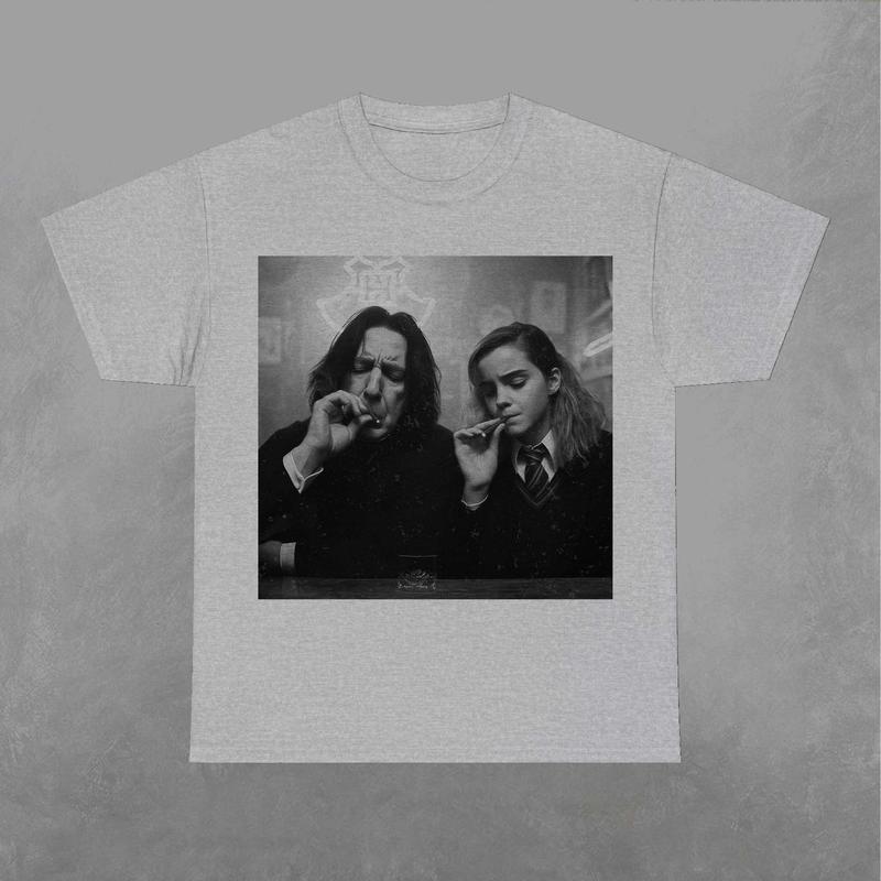 Hermione and Snape Smokin Shirt, Potter TShirt, Wizarding Fan Shirt, Potterhead Shirt, Retro Funny Movie Graphic Tee Classic Fabric Menswear Top