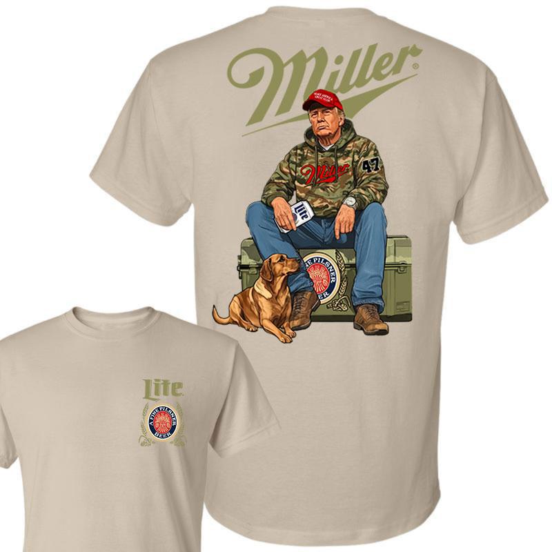 Miller Litee Trump Hunting Camo Unisex shirt, Trump won 47th president Election 2024 shirt, Miller Litee Fuel Hand Drill Dog Hunt Tee, Trump With Local Boy Cotton shirt Full Color Full Size