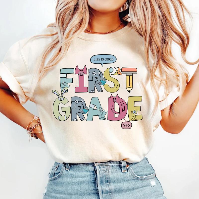 First Grade Elephant and Piggie Shirt, 1st Grade Teacher Shirt, 1st Grade Squad Shirt, Cute Pigeon Piggie Elephant Reading Books Funny Book Lover Shir