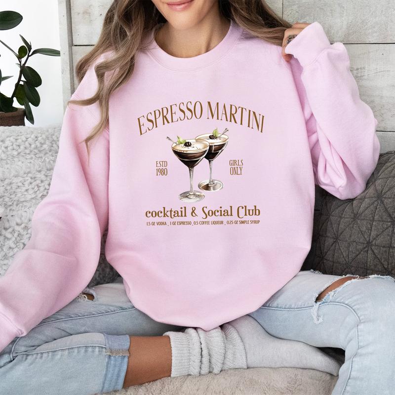 Women's Letter & Drink Print Drop Shoulder Sweatshirt, Casual Long Sleeve Round Neck Pullover for Fall & Winter, Ladies Clothes for Daily Wear, Crewneck Sweatshirts for Women