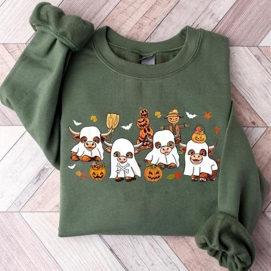 Highland Cow Halloween Sweatshirt, Ghost Cows Sweatshirt, Western Halloween Shirt, Halloween Animals, Ghost Shirt, Spooky Cow Halloween Gifts, Spooky Season Shirt, Cow Lovers Halloween Shirt, Thanksgiving Gift Shirt for Men, Gift for Women