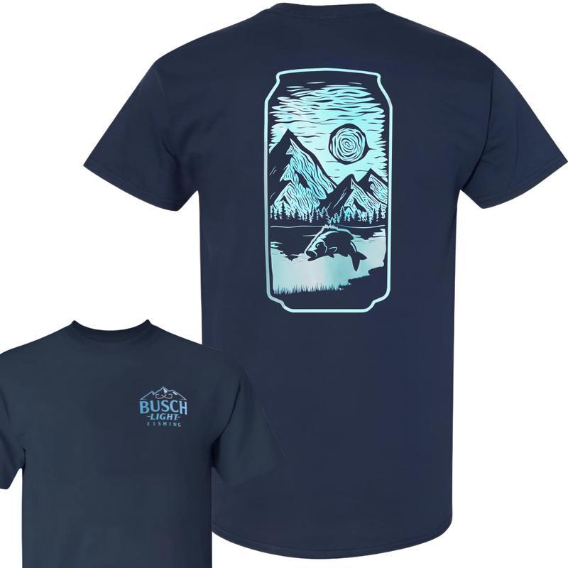 Busch Light -Beer- Busch Light Fishing 2 sided Tshirt, Casual Graphic Round Neck T-shirt for Summer, Fashion Top for Daily Wear, T shirt For Men And W