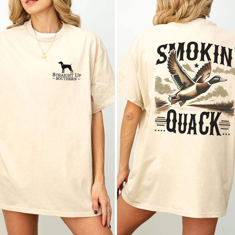 Vintage Smokin' Quack Hunting Duck 2-Sided Graphic Shirt, Mallard Hunting Shirt for Men, Dog Hunt Tee, Comfort Clothing, Cotton Fabric Tshirt, Printed