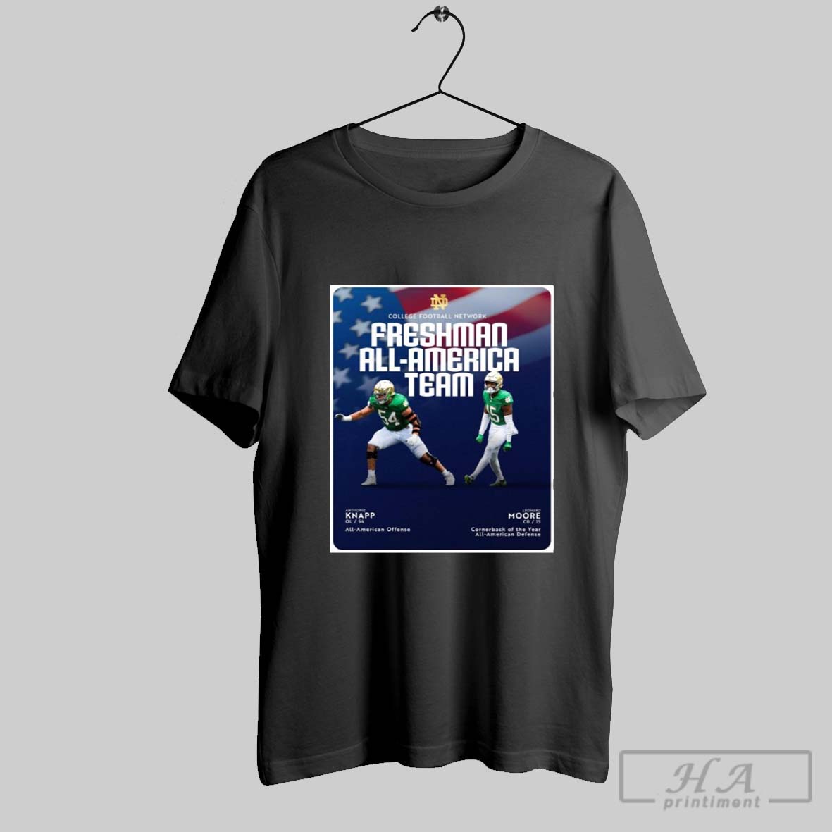 Poster Notre Dame Fighting Irish Anthonie Knapp And Leonard Moore 2024 College Football Network Freshman All America Team T Shirt