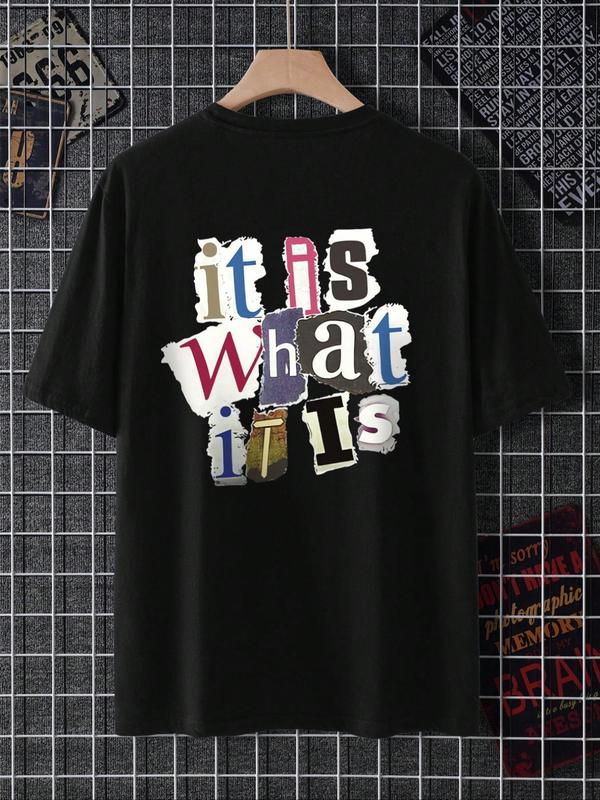Men's Plus Size Letter Graphic Print Round Neck Tee, Regular Fit Casual Short Sleeve T-shirt, Men's Plus Size Summer Clothing for Daily Wear