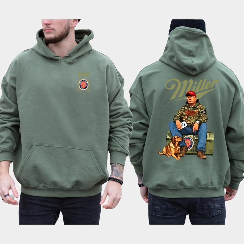 Miller Lite Trump 2-Side Hoodie, Trump Supporters Hoodie, MAGA Hoodie, Casual Menswear Classic Fabric Long Sleeve