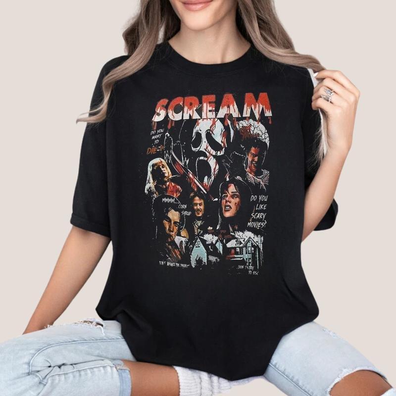 Scream Vintage Halloween T-Shirt Shirts, Halloween Party Matching Shirt, Hoodie, Sweatshirt HG Casual Comfort Cotton Fabric Sleeve Top