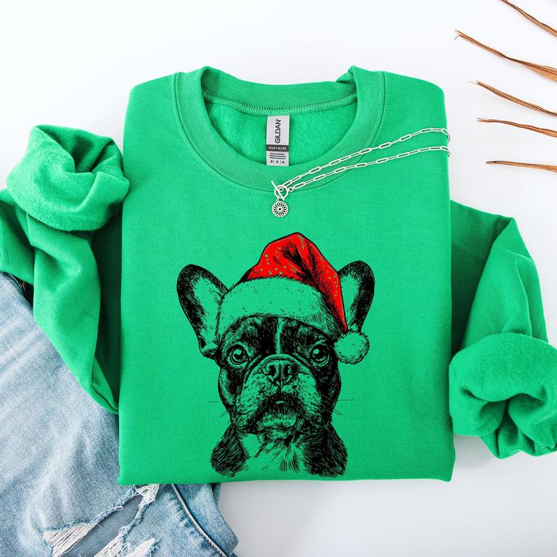 Frenchie, Santa, French Bulldog, Christmas, Dog Lover, Pet Sweatshirt, Crew Neck, Women's, Crewneck