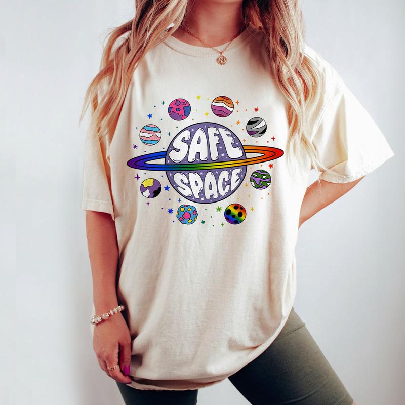 Safe Space Shirt, LGBTQ Friendly Shirt, Pride Month LGBTQ TShirt, LGBT Friendly Shirt, Progress Pride Shirt, Rainbow Gay Pride TShirt, Lesbian Shirt, Pride Peace Shirt, Pride Month Gift, Comfort Shirt LGBT Support Tee, LGBT Flag Shirt, Women Top