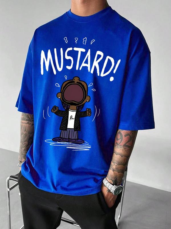 Men's Cartoon & Letter Print Short Sleeve T-Shirt, Regular Fit Casual Funny Graphic Round Neck Tee for Summer, Men's Top for Daily Wear