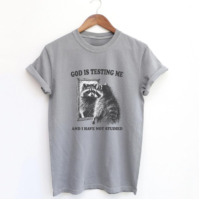 God Is Testing Me Funny Comfort Colors T-shirt - Vintage Possum & Raccoon Meme Shirt, Perfect Trash Panda Gift, Gift for Best Friend, Gift for Him & H