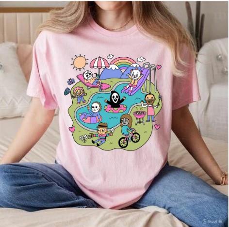 The Kids Horror Pool Party Halloween Characters T-Shirt Horror Movie Funny Times Shirt